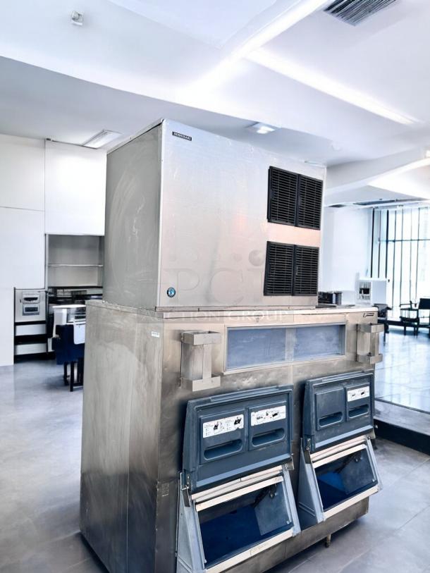 Hoshizaki KM-1900SAJ3 ice maker, outstanding condition, double bin, fully tested, 208-230V, stainless steel exterior.