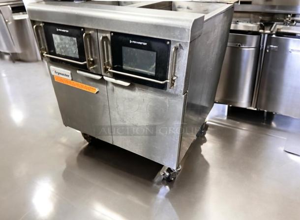 Frymaster FPGL230CA 2-bay gas fryer in superb condition, with SMART4U touchscreen control, natural gas, fully tested.