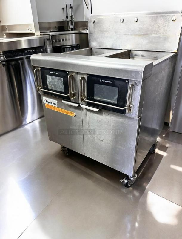 Frymaster FPGL230CA 2-bay gas fryer in superb condition, featuring SMART4U touchscreen, natural gas, fully tested.