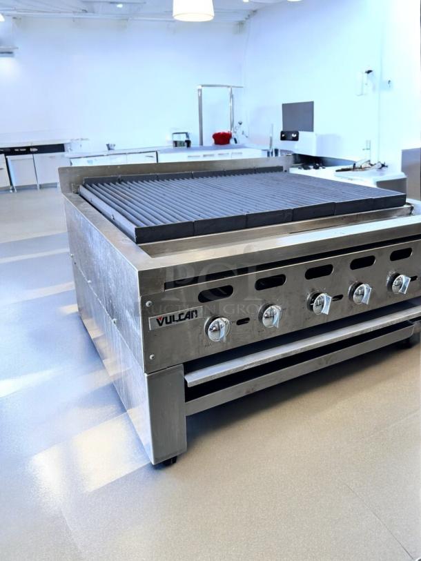 Vulcan VCCB72 Gas Charbroiler, 72" width, 6 burners, pristine condition, natural gas, stainless steel, fully tested.