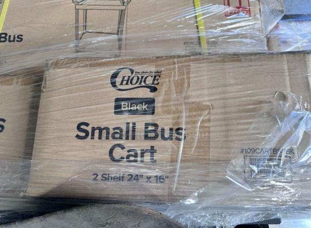 Brand new Choice 2-shelf small bus cart, model 109CARTBS2BK, 24" x 16", black, lightweight, durable, ships assembled.