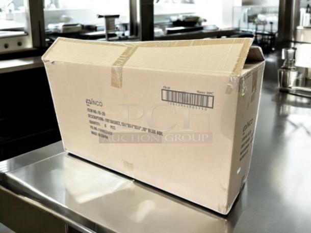 Brand new Winco FB-20 commercial fry basket in box; 13¼"x5⅞"x5⅝", heavy-duty stainless steel, 10" blue handle.
