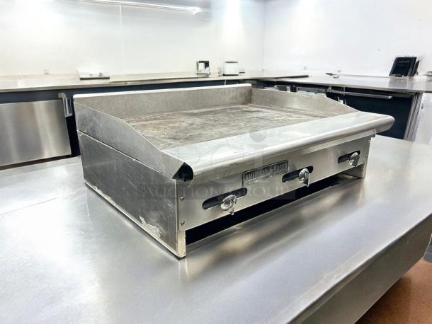 American Range ARMG-36 gas countertop griddle in outstanding condition, features manual controls and fully tested functionality, 36".