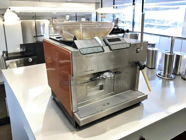 La Marzocco GB5 AV 1-Group Espresso Machine, excellent condition, dual boiler, stainless steel, fully tested, and working.