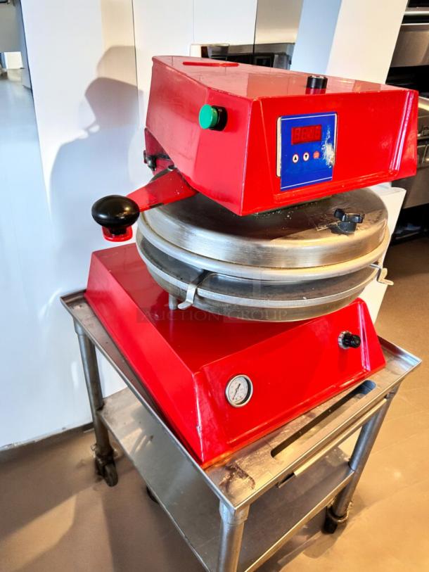 Proluxe DP2300 pizza dough press, excellent condition, 208V, vibrant red, digital controls, fully tested and working.