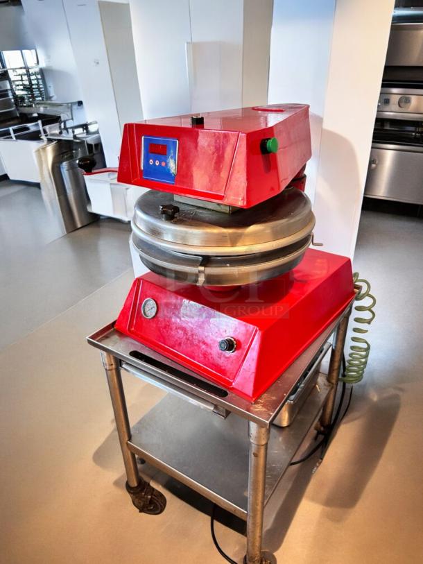 Proluxe DP2300 Pizza Dough Press in excellent condition, 208V, red finish, fully tested and working, with control panel display.