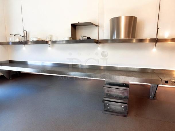 Elkay 72"W x 12"D stainless steel wall shelf, NSF certified, model 12232, outstanding condition, inspected, solid build.