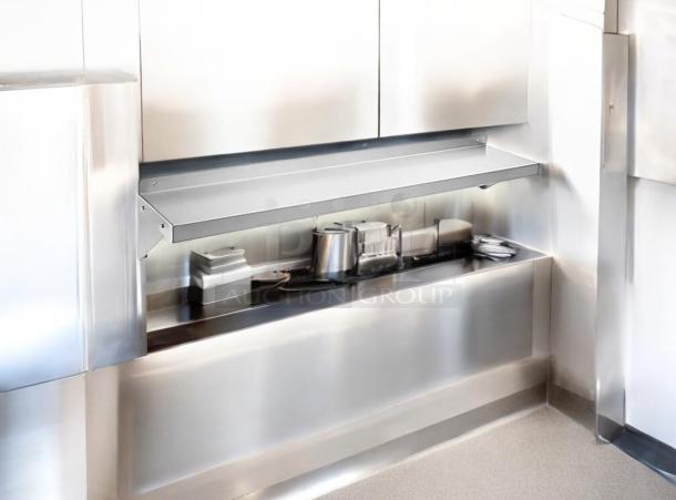 Elkay stainless steel wall shelf, model 12232, 72"W x 12"D, in excellent condition. NSF certified, fully inspected.