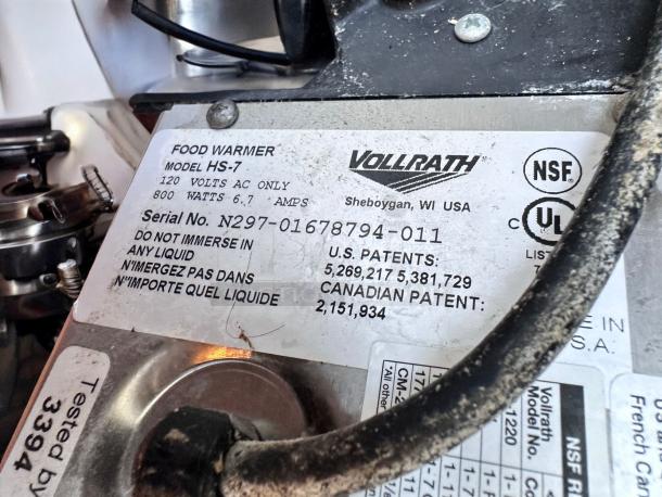 Like-new Vollrath Cayenne HS-7 Food Warmer, 800W, 120V, tested working. NSF and UL listed. Serial No. N297-01678794-011.