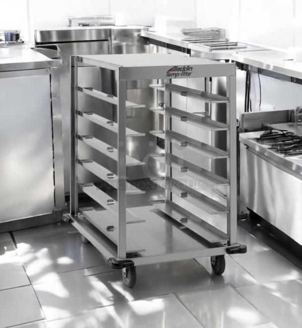 Stainless steel mobile sheet pan rack prep table, 28"W x 23"D x 35"H, superb condition, model: Custom Commercial.