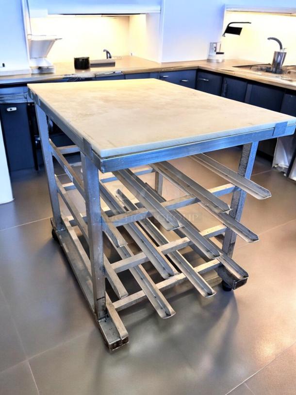 New Age Industrial Can Storage Prep Table Cart, aluminum frame, poly top, superb condition, NSF certified, fully tested.