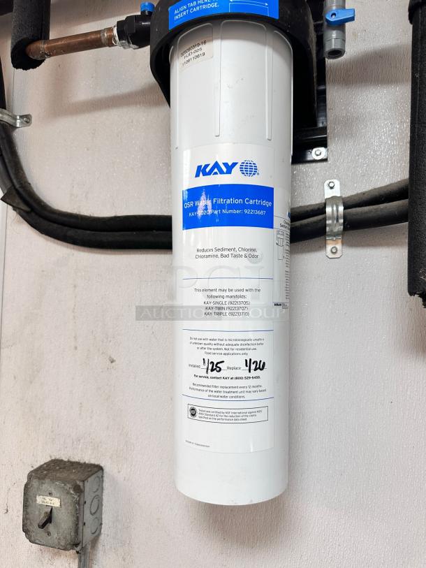 KAY QSR Water Filtration System with KAY-TO20 Cartridge, model 92213687. Excellent condition, installed 1/25, replace by 1/26.