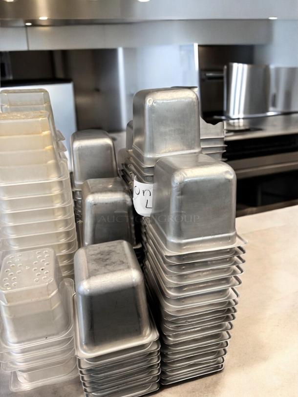 Used Commercial Aluminum Loaf Pan Set, superb condition, stacked neatly, ready for service. Model: Commercial Standard Loaf Pans.