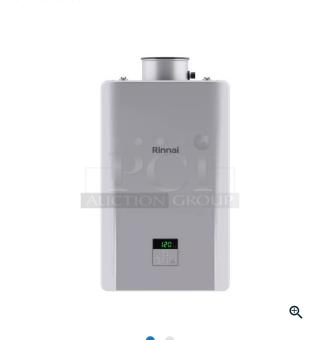 Rinnai RUC98iN tankless water heater in superb condition, natural gas model, digital display showing 120°F, fully tested.