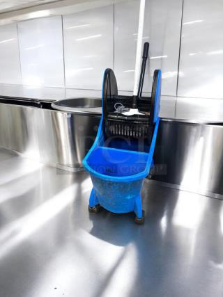 ECOLAB Dual-Compartment Mop Bucket & Wringer, blue, great condition, commercial use, fully tested, visible wringer mechanism.