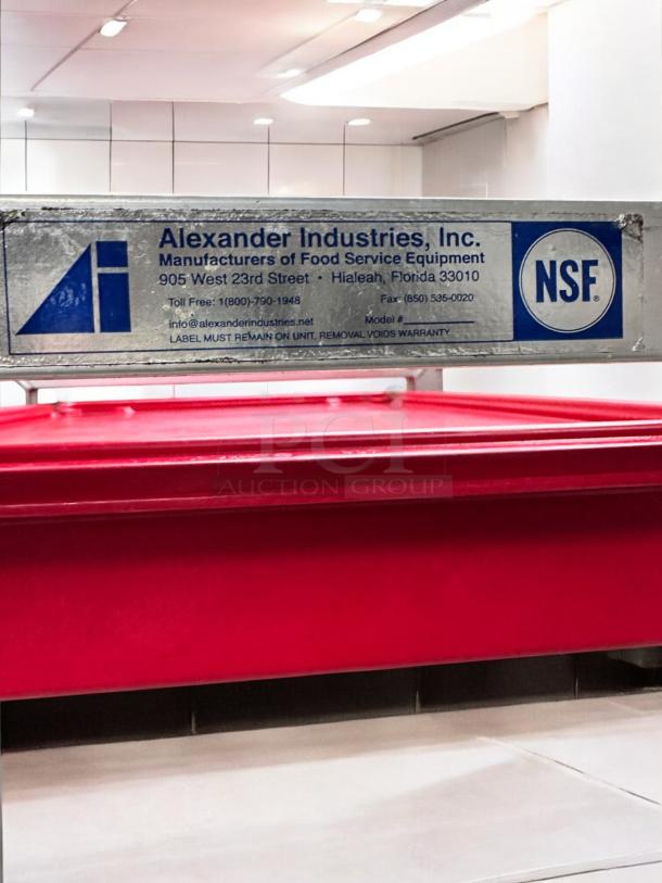 Alexander Industries full-height mobile pan rack with trays, superb condition, NSF certified, fully tested and functional.