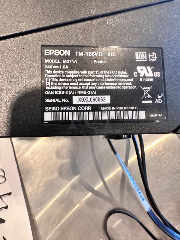 Epson TM-T88VII thermal printer, model M331A. Excellent condition, USB/Ethernet/RS-232, fully tested. Serial X9X060062.
