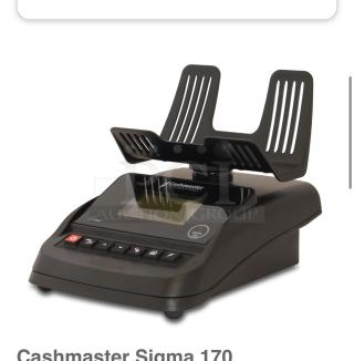 Cashmaster Sigma 105 banknote counter in excellent condition; features LiPo battery, fully tested, model GA 0216/13.