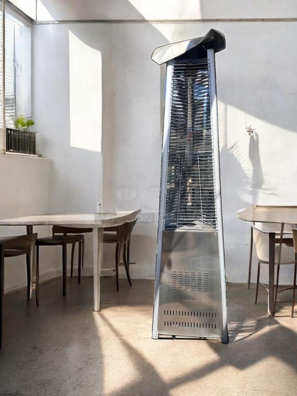 Hiland HLDS01-CGTSS outdoor pyramid patio heater, propane, excellent condition, fully tested and working, stainless steel.