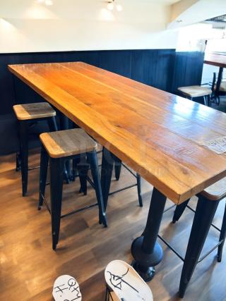 High-top wood table with six matching stools, Custom Commercial model H.TAB41, excellent condition, fully inspected.