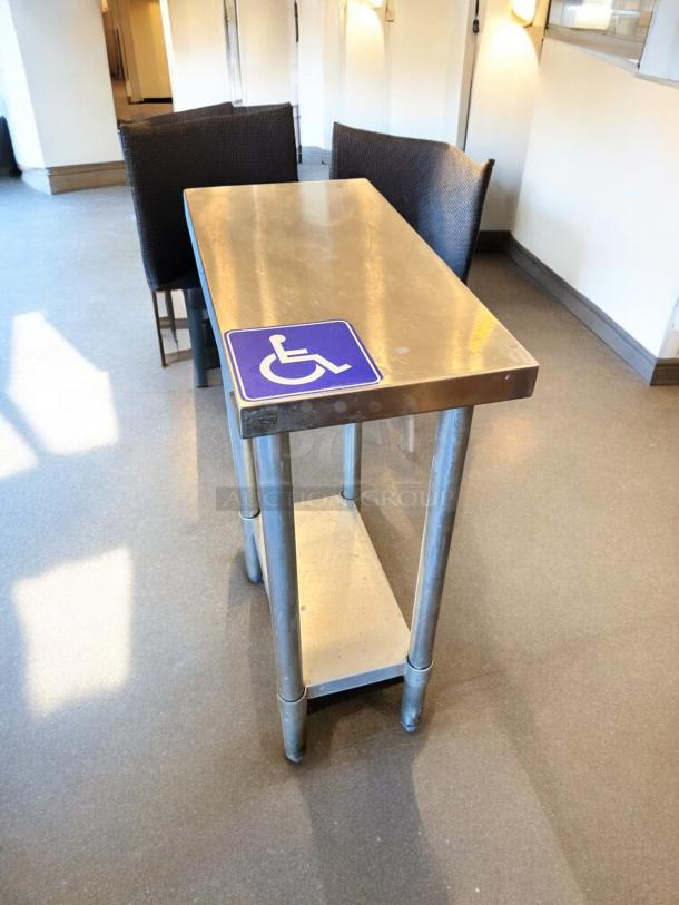 Compact stainless steel work table with undershelf, 24"x14". Great condition, commercial utility prep station. Fully tested.