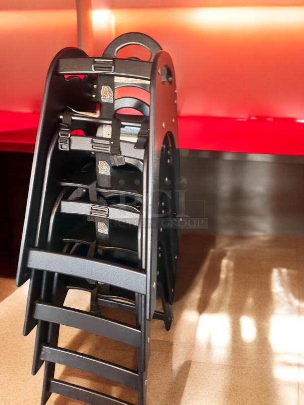 Koala Kare Designer Series black stackable commercial high chairs, superb condition, fully cleaned, quantity 4.