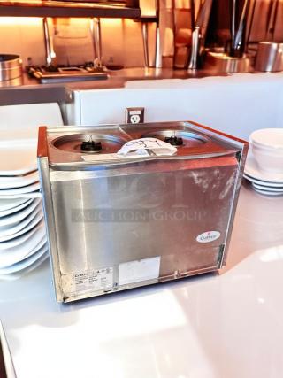 Crathco D25-3 cold beverage dispenser, 2-bowl, stainless steel, superb condition, 115V, fully tested and working.