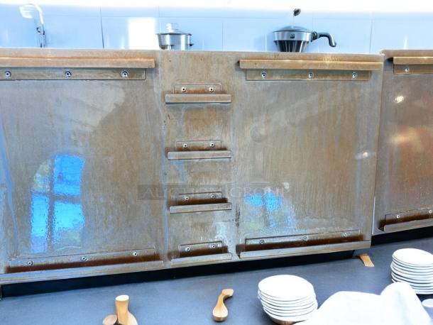 Immaculate Dual-Panel Countertop Marketing Display Stand, stainless steel, fully inspected, model "Dual Panel Marketing Stand".