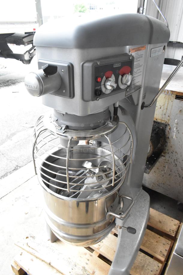 Hobart Legacy HL400 commercial 40 Qt dough mixer with stainless bowl, guard, paddle, whisk, and hook. 200-240V, 1 phase.