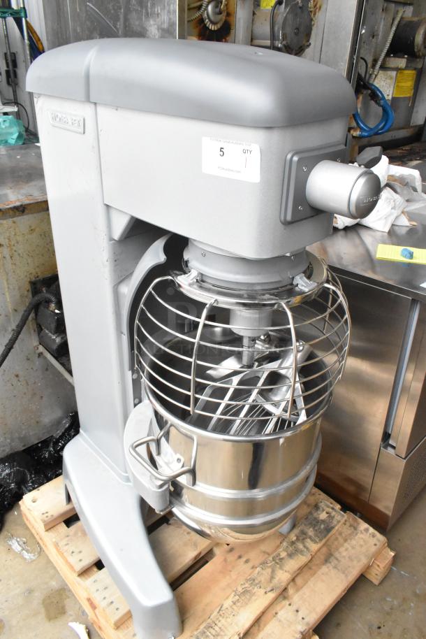 Hobart Legacy HL400 planetary dough mixer with 40-quart bowl, paddle, whisk, dough hook, bowl guard, 200-240V, 1 phase.