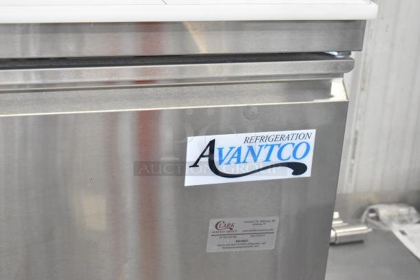Brand new Avantco 178SSPT60 stainless steel prep table, commercial casters, 115V, with minor scratches.