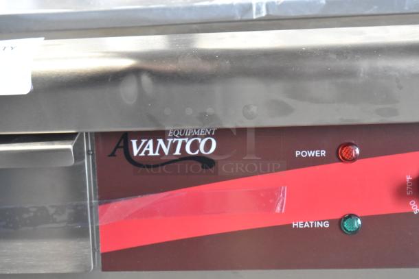 Avantco 177EG30N Stainless Steel 30" Electric Griddle, new with scratches, 208/240V, countertop model, power indicators visible.