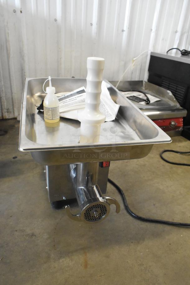 Brand new 2025 Pro-Cut KG-12-SS #12 stainless steel electric meat grinder, 120V, 1 phase, visible scratch and dent.