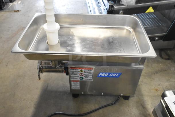 BRAND NEW 2025 Pro-Cut KG-12-SS #12 stainless steel meat grinder. 120V, 1 phase, scratch and dent condition, visible labels.