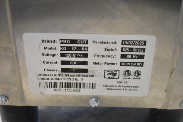 BRAND NEW 2025 Pro-Cut KG-12-SS #12 Stainless Steel Meat Grinder. 120 volts, 1 phase, 559W power. Scratch and dent model.