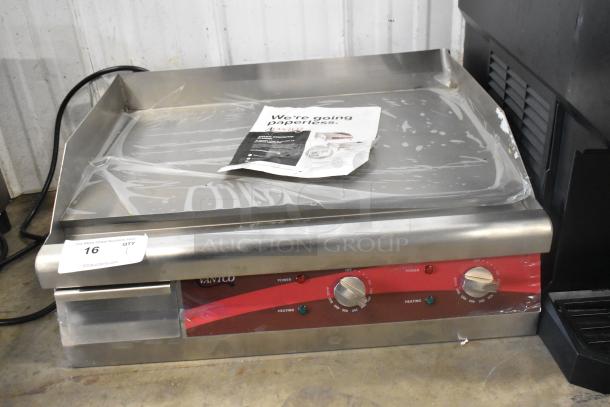Brand new Avantco 177EG24N 24" stainless steel electric countertop griddle, 208/240V, 1 phase, with minor scratches.