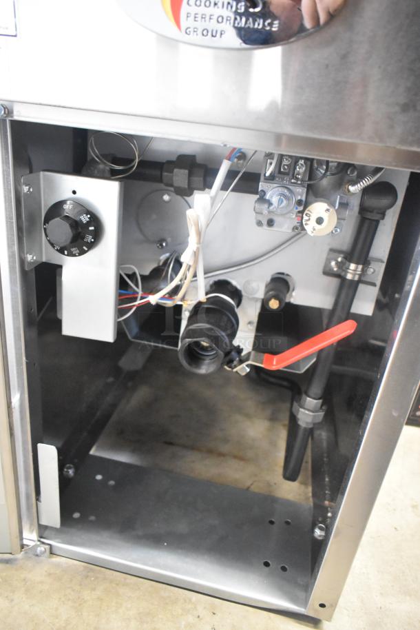 BRAND NEW 2024 CPG 351FFOP40N Stainless Steel 40 lb. Natural Gas Fryer, open pot design, includes 2 metal fry baskets.