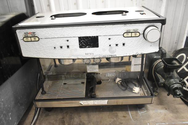 Schaerer Barista 2 Group Espresso Machine, stainless steel, countertop model, visible surface damage, 208/240V, 1 phase.