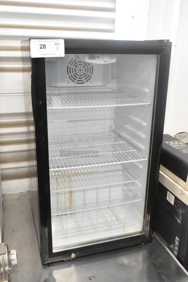 Cecilware CTR3.75 Metal Mini Cooler Merchandiser, 110-120 Volts, 1 Phase, with glass door and wire shelves, in fair condition.