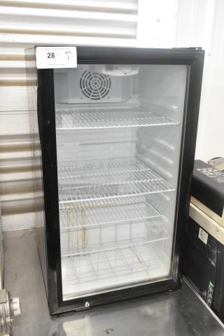 Cecilware CTR3.75 Metal Mini Cooler Merchandiser, 110-120 Volts, 1 Phase, with glass door and wire shelves, in fair condition.