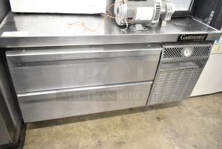 Continental DL48G stainless steel 2-drawer chef base on commercial casters. Features 115V, 1 phase, used condition.