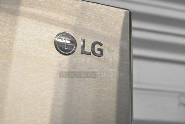 LG LFCS22520S stainless steel French door refrigerator with freezer drawer, 115 volts, 1 phase, logo visible.