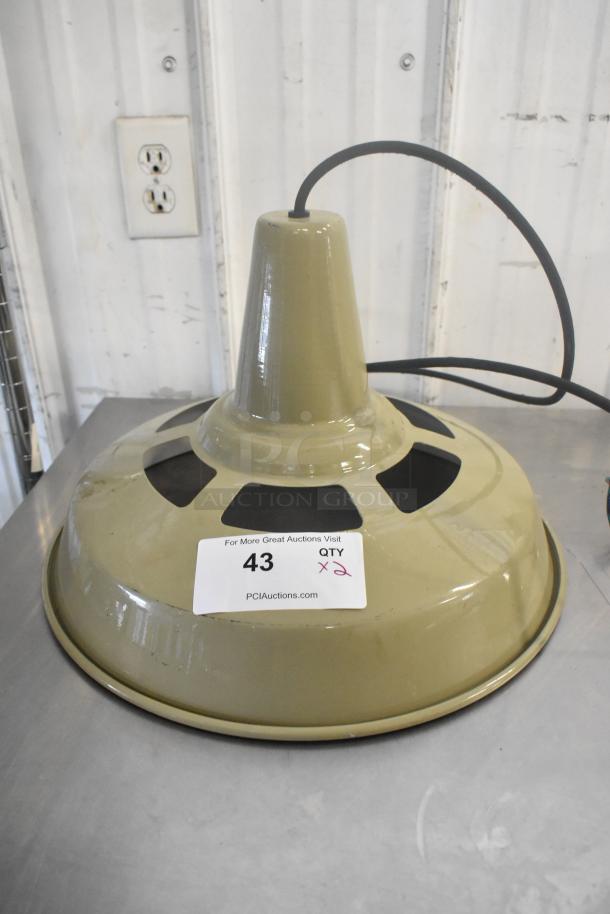 Two metal light fixtures in good condition, beige finish, industrial style, with visible label “43 QTY x2” from PCI Auctions.