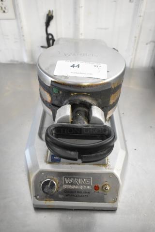 Waring WW200 metal countertop waffle maker, 120 volts, used condition with visible wear and rust, NSF certified.