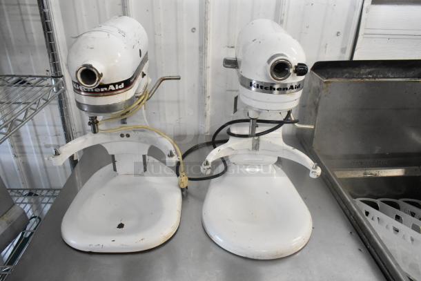 Two KitchenAid KSM5OP/KM25G metal countertop 5-quart dough mixers, 115 volts, 1 phase, showing signs of wear.