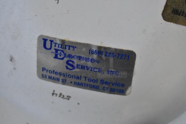 KitchenAid KSM5OP/KM25G mixer label showing service details for Utility Electric Service, Hartford, CT.