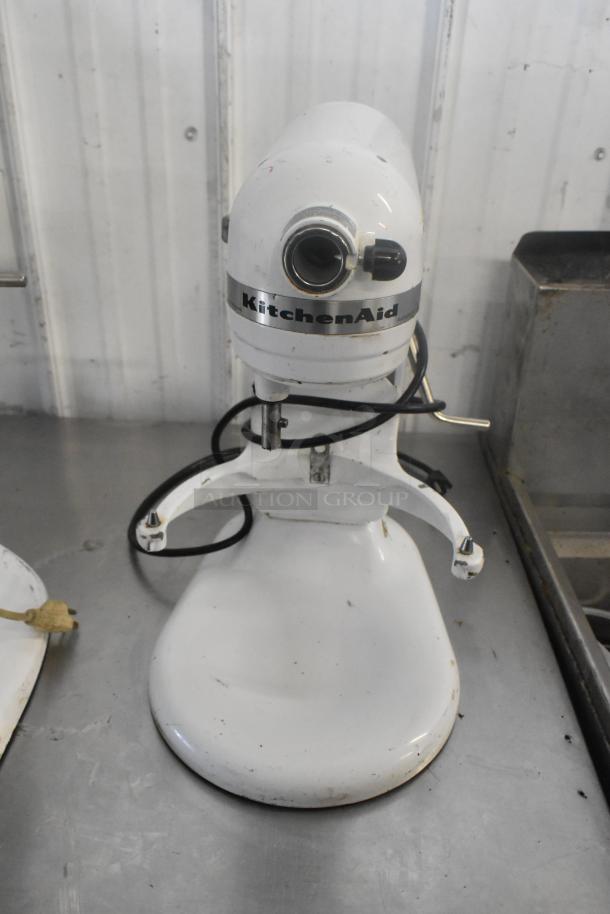 Two KitchenAid KSM5OP/KM25G metal countertop 5-quart dough mixers, 115 volts, 1 phase, visible wear.