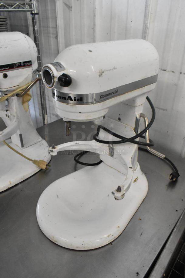 KitchenAid KSM5OP/KM25G metal dough mixers, 5 quart, white, commercial model, visible wear, 115 volts, 1 phase.