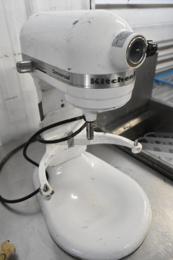 KitchenAid KSM5OP/KM25G metal countertop 5-quart dough mixer, white, 115V, 1 phase, commercial use, good condition.