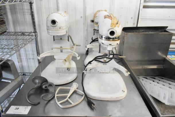 KitchenAid KV25G0XWW/KSMC50S mixers, 5 quart, metal, with 2 dough hooks, 1 paddle, 115V, used condition.
